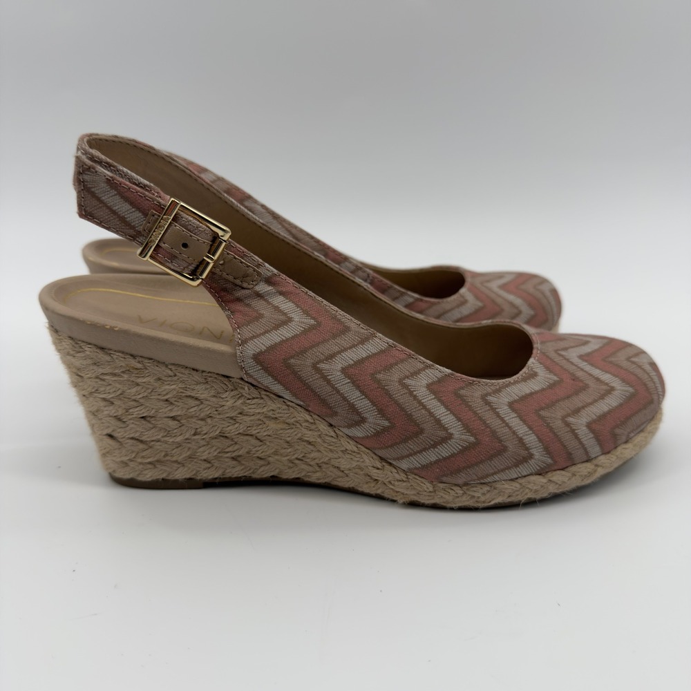 Vionic Coralinachv‎ Wedge Espadrille Slingback Shoes Women Size 6.5 Pink Zigzag